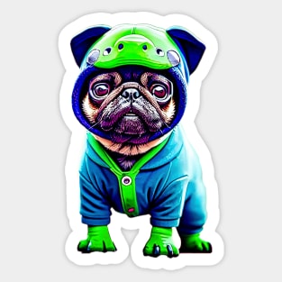 Cute Pug Dinosaur Costume - Adorable Pug in Dino Outfit Sticker